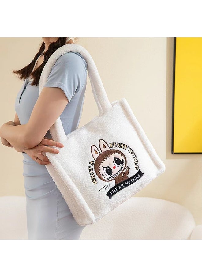 LABUBU New White LABUBU Doll Handbag Plush Bag Tote Bag 