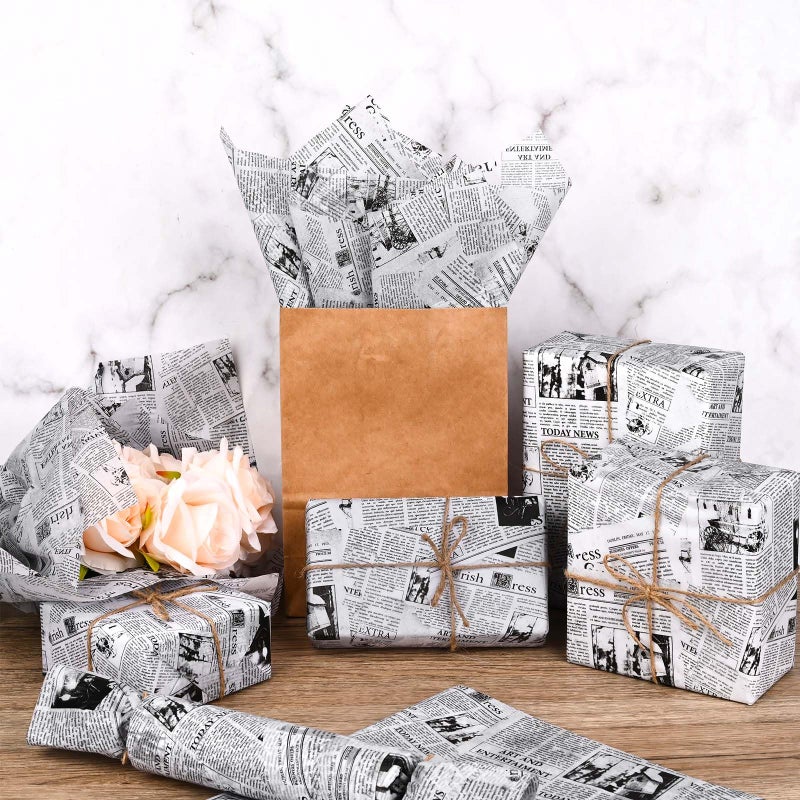 Bolsome 100 Sheets 20 * 14 Inches Vintage Newspaper Tissue Paper for Gift Wrapping Black White Newsprint Tissue Paper for Gift Bags for Birthday Wedding Anniversary DIY Craft (White) - Image 4