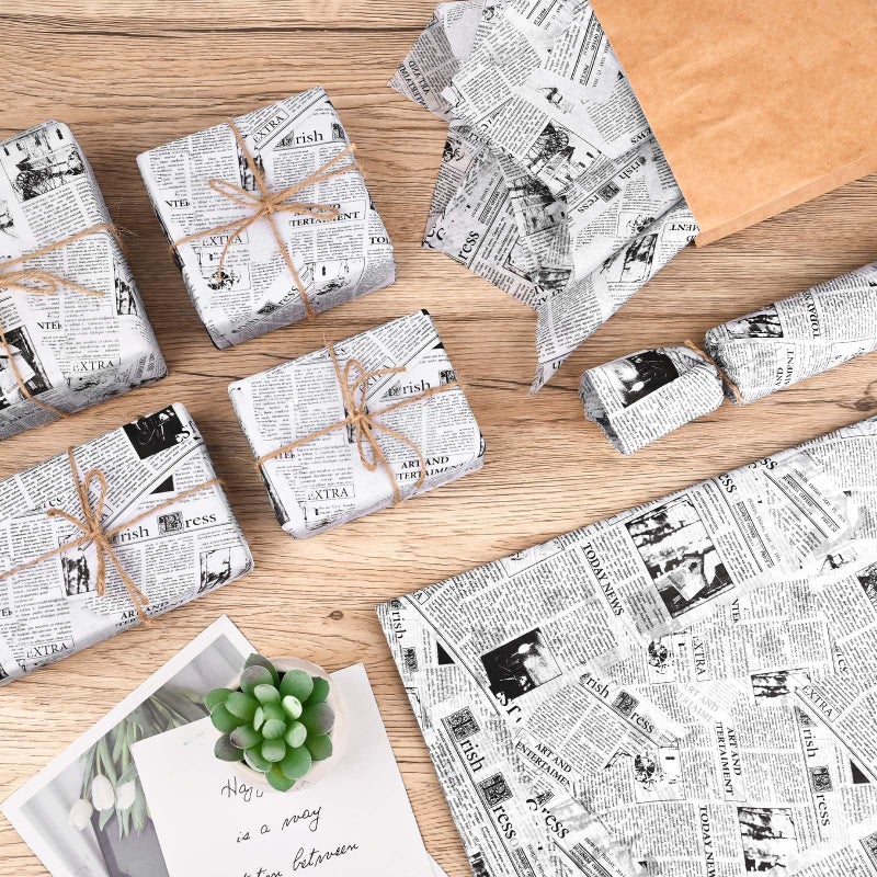 Bolsome 100 Sheets 20 * 14 Inches Vintage Newspaper Tissue Paper for Gift Wrapping Black White Newsprint Tissue Paper for Gift Bags for Birthday Wedding Anniversary DIY Craft (White) - Image 5