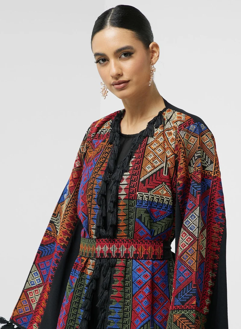 hayas closet Embroidered Belted Abaya