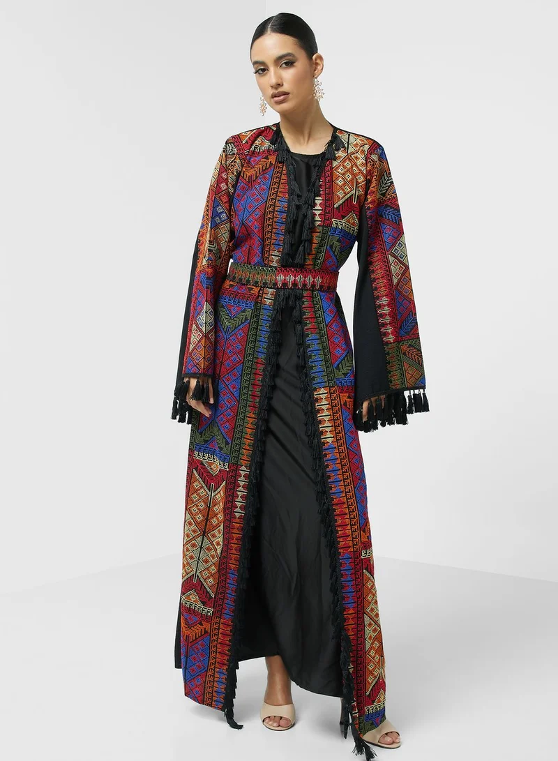 hayas closet Embroidered Belted Abaya