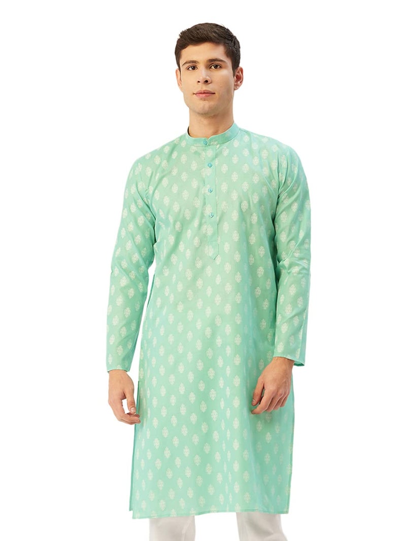 Jompers Men's Cotton Floral Printed Kurta. (Green, M) - Image 1