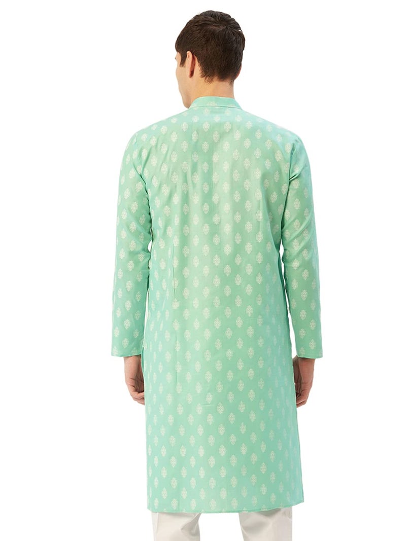Jompers Men's Cotton Floral Printed Kurta. (Green, M) - Image 2