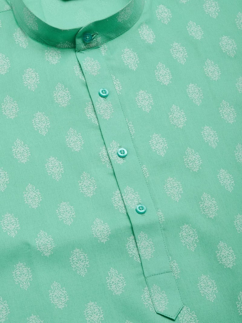 Jompers Men's Cotton Floral Printed Kurta. (Green, M) - Image 5