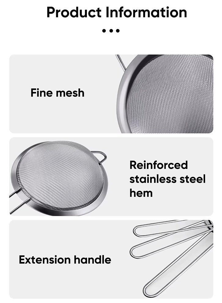SAKOON Premium Stainless Steel Fine Mesh Strainer | Super Wire Mesh Sieve for Kitchen | Flour Sifter, Tea Strainer, Rice & Juice Pulp Strainer for Cooking & Baking - Image 5