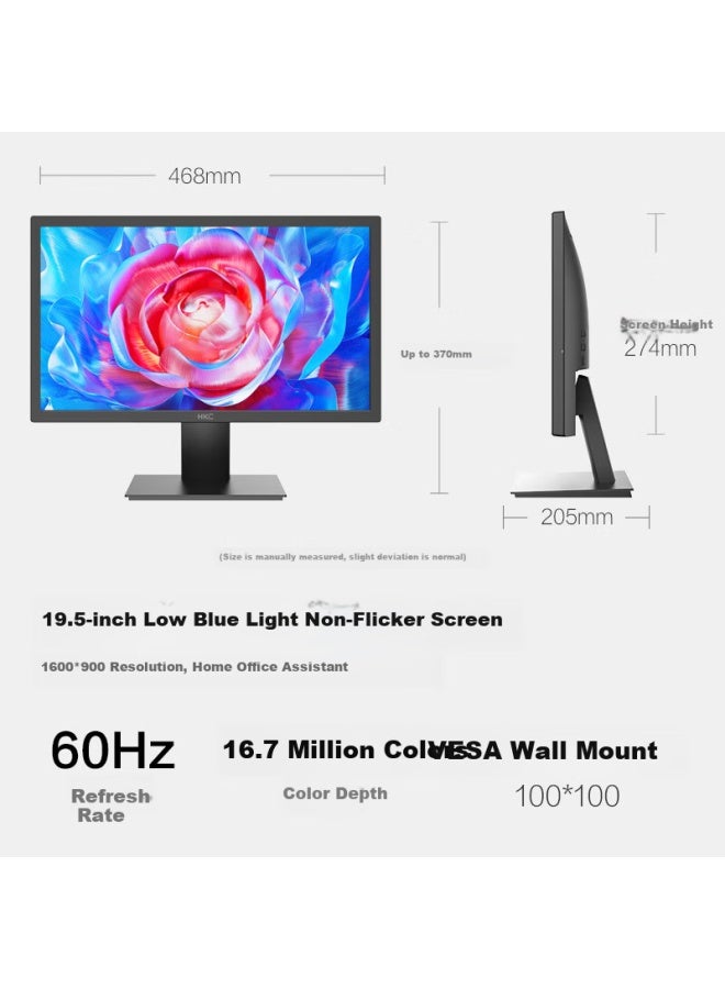 Hkc 19.5-inch Full Hd Monitor With Wide Color Gamut, Hdmi Interface, Blue Light Filter, Flicker-free, Vesa Mountable, For Home And Business Office Desktop Computer Monitor P208h - Image 1