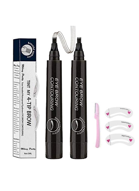 Microblading Eyebrow Pen 3D 4 Fork Tip Eyebrow Pencil Creates Lasting MakeUp Professional Natural Looking Brow Pen Cover Sparse Areas Daily Waterproof Brow Pencil