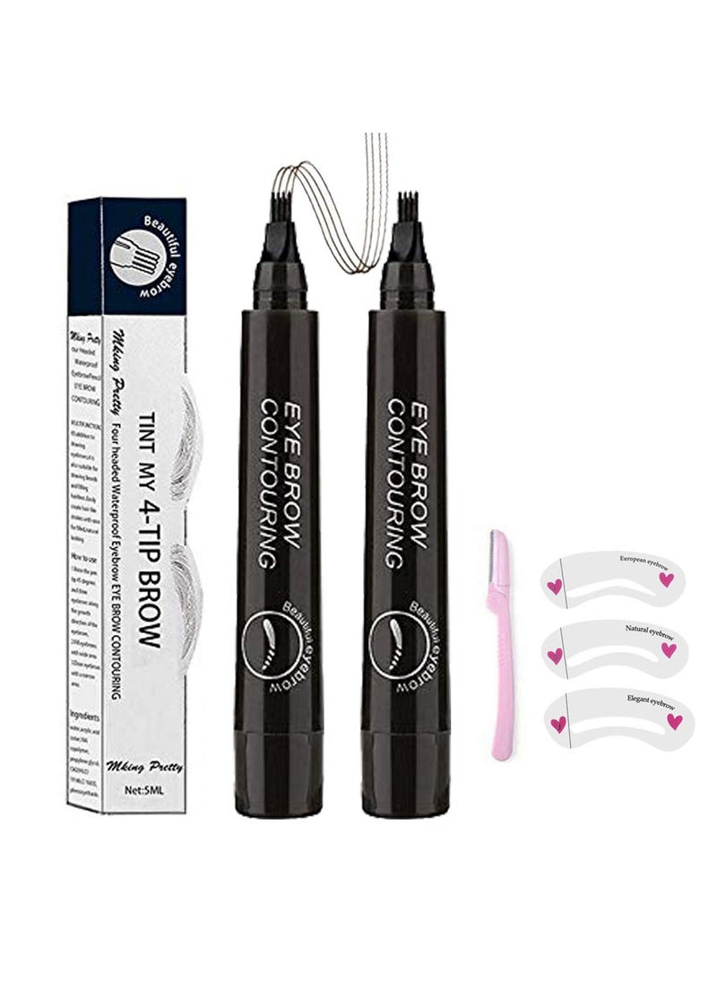 Microblading Eyebrow Pen 3D 4 Fork Tip Eyebrow Pencil Creates Lasting MakeUp Professional Natural Looking Brow Pen Cover Sparse Areas Daily Waterproof Brow Pencil