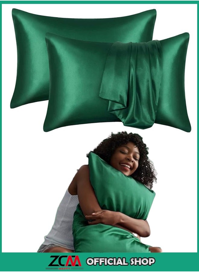 ZCM-HAPPY - Pack of 2 Skin-Friendly Silk Satin Pillowcases with Envelope Design, Smooth Pillowcase Hair-Friendly Pillowcase Luxurious Satin Pillow Covers For Better Sleep Anti-wrinkle Pillowcases for Sensitive Skin - Image 1