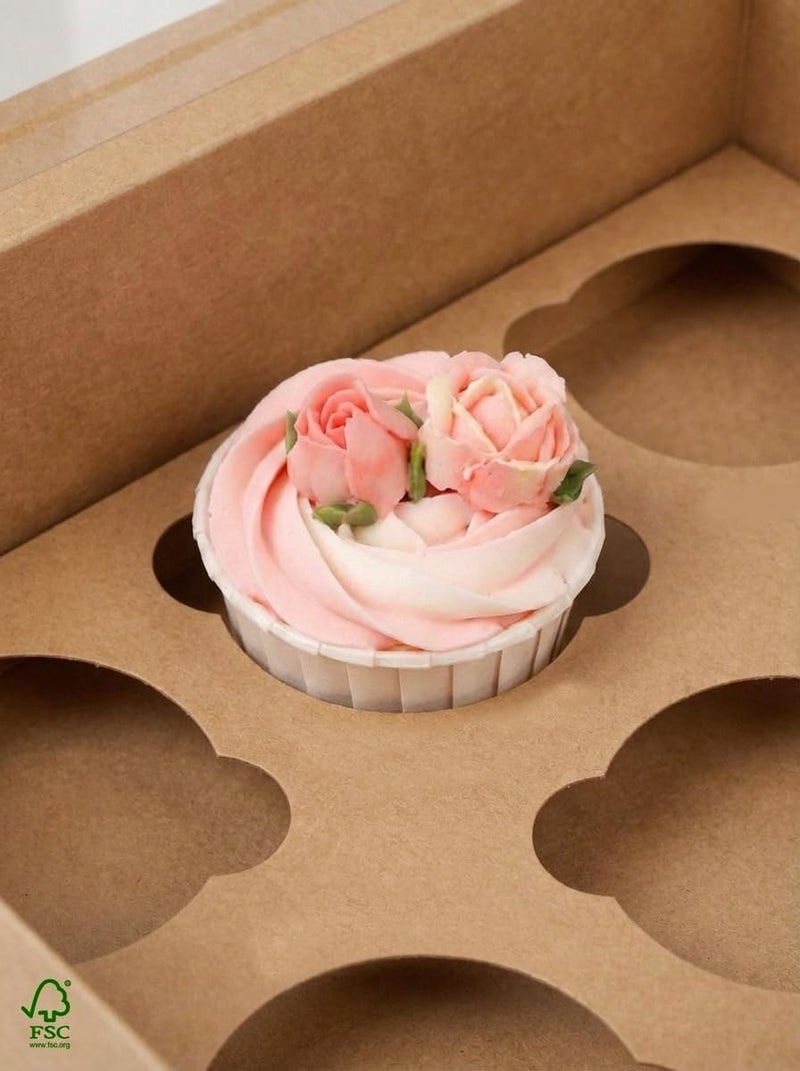 qiqee Auto-pop Up Brown 12 Count Cupcake Boxes with Window 40PCS Cupcake Box 13"x10"x3.5" Cupcakes Carrier, 12 Cupcake Containers with 2 rolls of pink ribbons - Image 3