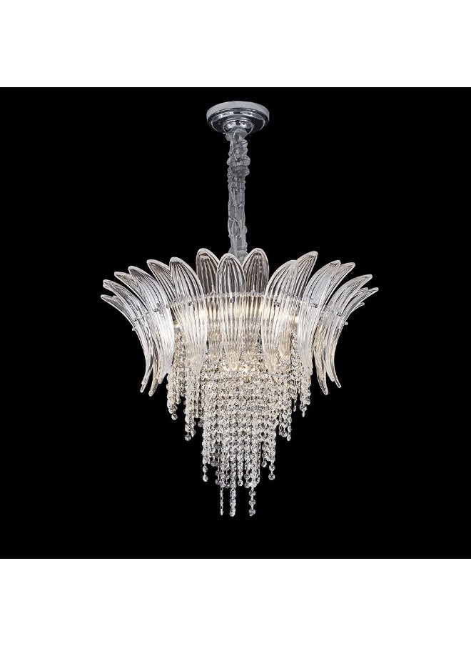 DANUBE HOME - Danube Home Florio Crystal Chandelier For Bedroom| 9- Lights Indoor Lighting Fixture With E14 Socket| Metal Frame With Chrome Finish| Hanging Lights|Ceiling Lights| L63xW60xH63cm (1 Year Warranty) - Image 1