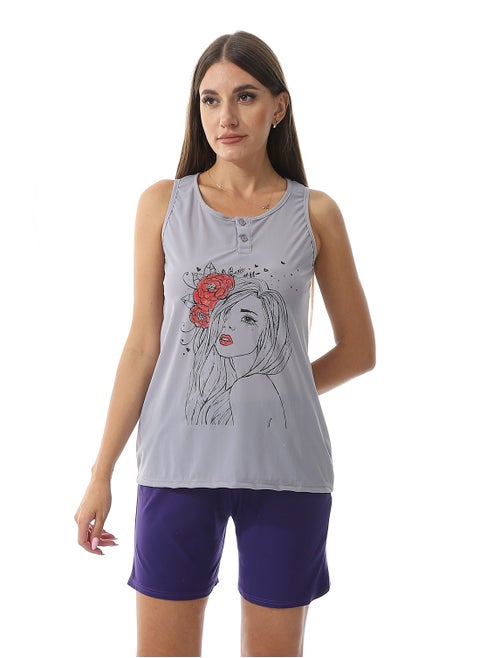 Printed Top With  Short Pajama Set