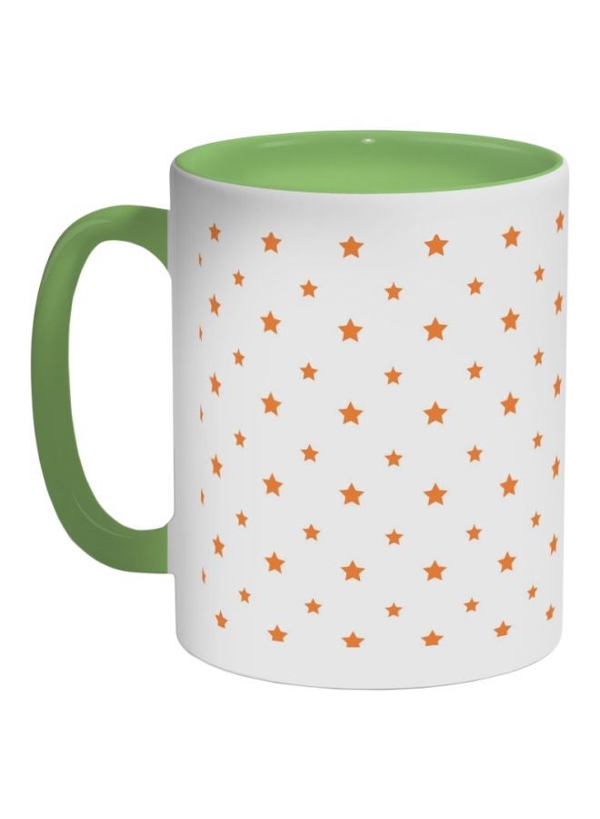 RYN Motifs Of Small And Large Stars Printed Coffee Mug Green/White/Orange 325ml