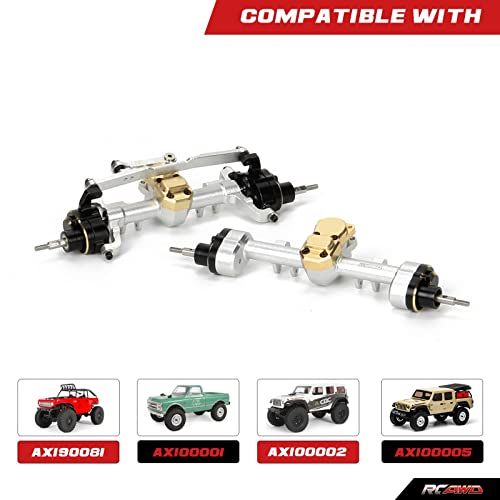 RCAWD Front and Rear Portal Axle Set for Axial SCX24 Upgrades Housing with Steel Gears Brass Worm Gears Brass Third Member Housing Brass Hex Aluminum Hop Ups Parts AXI31609 AXI31610 Silver - Image 5