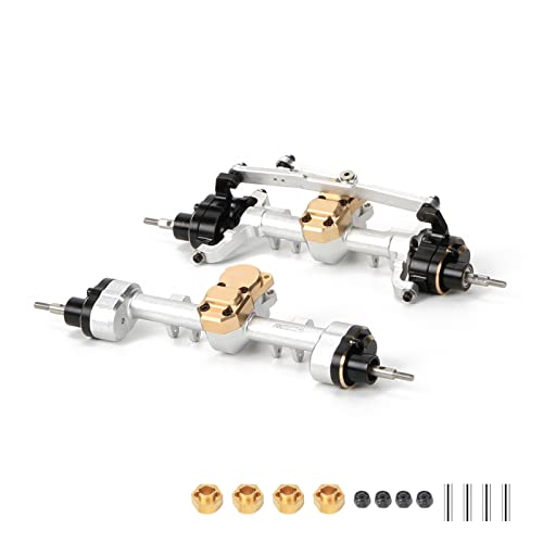 RCAWD Front and Rear Portal Axle Set for Axial SCX24 Upgrades Housing with Steel Gears Brass Worm Gears Brass Third Member Housing Brass Hex Aluminum Hop Ups Parts AXI31609 AXI31610 Silver - Image 1