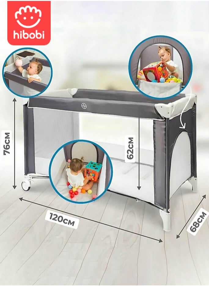 Portable Play Yard with Carry Bag and Shoulder Strap,Breathable Mesh Baby Crib with Comfortable Mattress and Carry Bag for Easy Travel and Storage