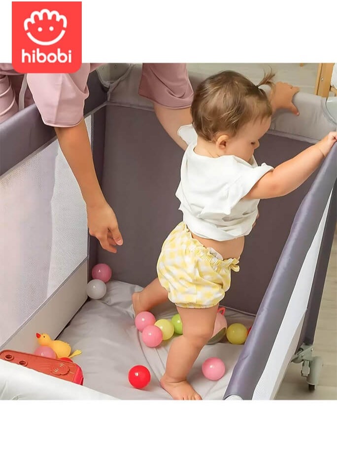 Portable Play Yard with Carry Bag and Shoulder Strap,Breathable Mesh Baby Crib with Comfortable Mattress and Carry Bag for Easy Travel and Storage