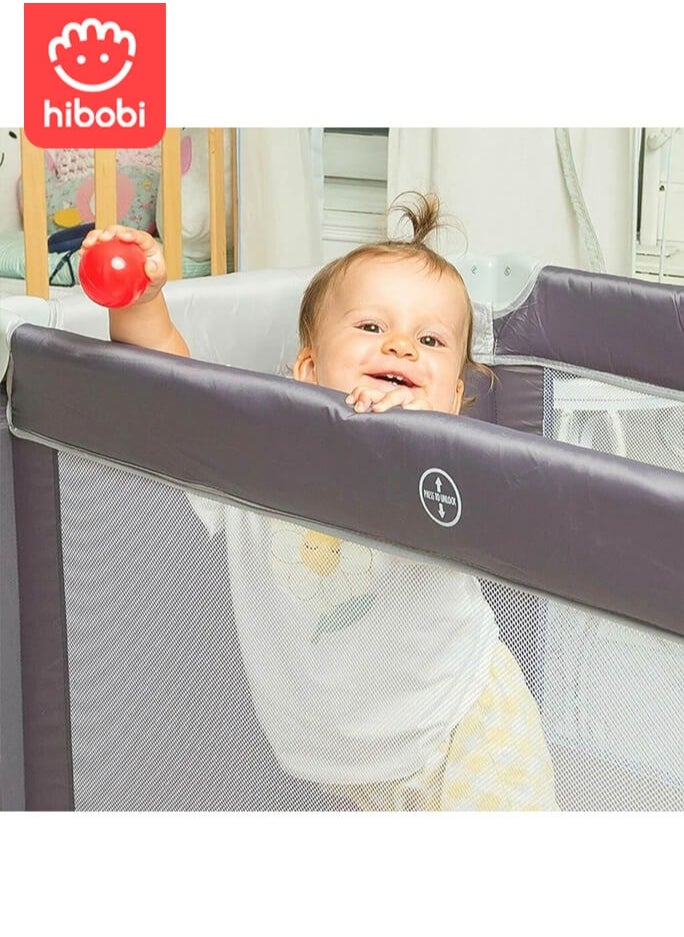 Portable Play Yard with Carry Bag and Shoulder Strap,Breathable Mesh Baby Crib with Comfortable Mattress and Carry Bag for Easy Travel and Storage