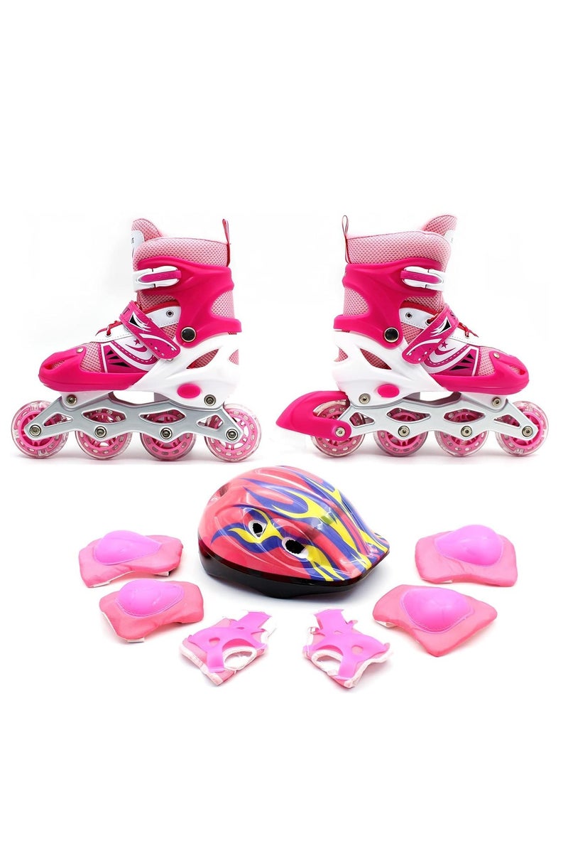 Adjustable Inline Skates for Kids with Flashing Wheels – Includes Full Protective Gear Set(Helmet,Knee, Elbow & Wrist)  – 4 Colors & 3 Sizes Available - Image 1