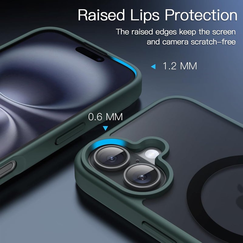 Elzzi Magnetic Guard Designed for iPhone 16 Plus Case Translucent Matte Hard PC + TPU Back Cover [Compatible with MagSafe] Anti-Scratch Shockproof Phone Case (6.7 Inch, Teal Green) - Image 3