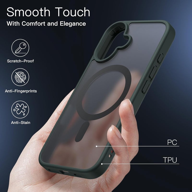 Elzzi Magnetic Guard Designed for iPhone 16 Plus Case Translucent Matte Hard PC + TPU Back Cover [Compatible with MagSafe] Anti-Scratch Shockproof Phone Case (6.7 Inch, Teal Green) - Image 4