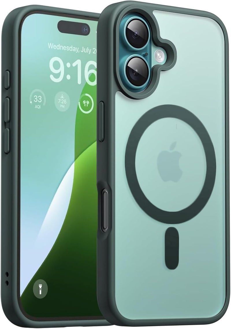 Elzzi Magnetic Guard Designed for iPhone 16 Plus Case Translucent Matte Hard PC + TPU Back Cover [Compatible with MagSafe] Anti-Scratch Shockproof Phone Case (6.7 Inch, Teal Green) - Image 1