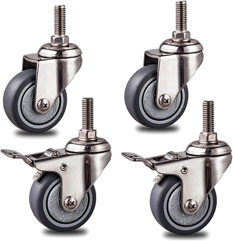 Universal Brake 2in Swivel Stem Caster Wheels TPR Rubber 304 Stainless Steel M10 Threaded Rod 231lb Capacity - Image 2