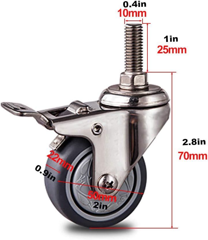 Universal Brake 2in Swivel Stem Caster Wheels TPR Rubber 304 Stainless Steel M10 Threaded Rod 231lb Capacity - Image 5