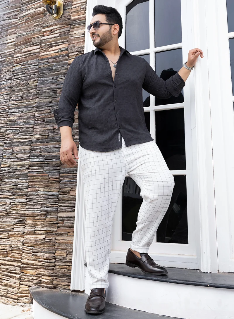 Instafab Plus Instafab Plus Men's Charcoal Grey Warpwelt-Tactile Shirt For Casual Wear | Spread Collar | Long Cuffed Sleeves | Button Closure | Plus Size Shirt Crafted With Comfort Fit For Everyday Wear