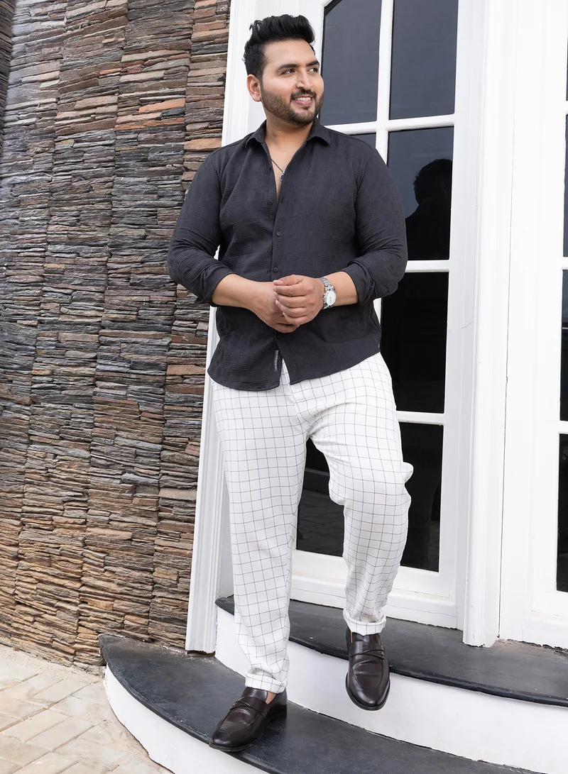 Instafab Plus Instafab Plus Men's Charcoal Grey Warpwelt-Tactile Shirt For Casual Wear | Spread Collar | Long Cuffed Sleeves | Button Closure | Plus Size Shirt Crafted With Comfort Fit For Everyday Wear