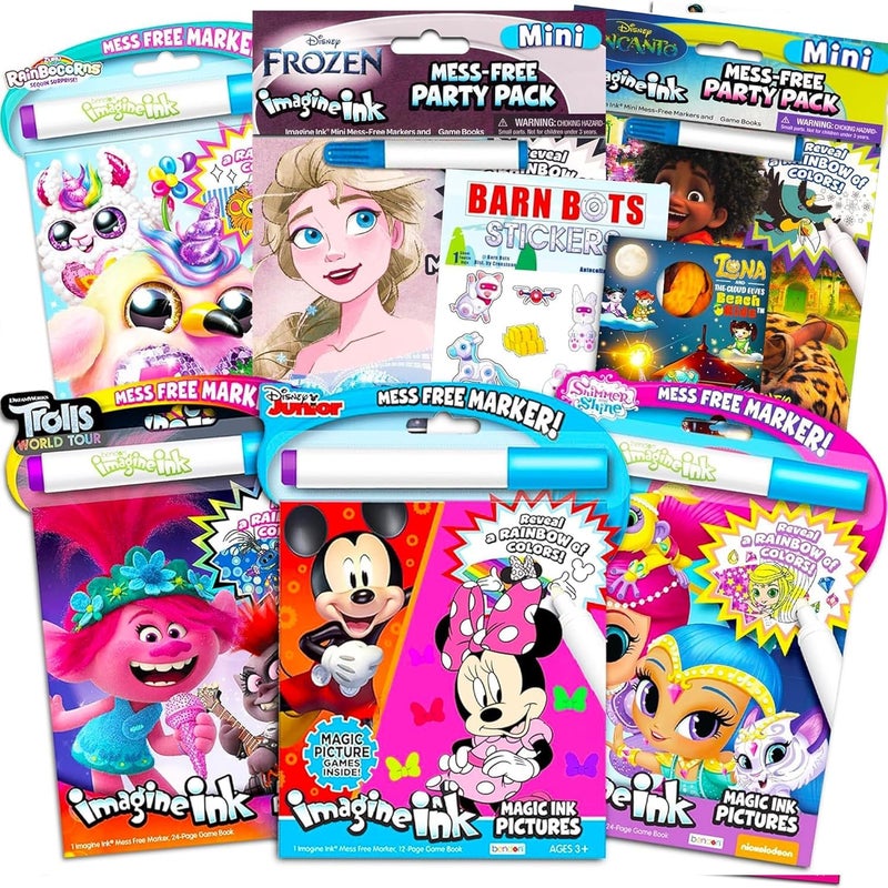 Bendon Publishing Imagine Ink Coloring Book Set for Girls Bundle Includes 6 No Mess Books and Stickers Featuring Trolls Dumbo and More