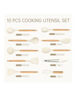 CAROTE CAROTE Silicone Cooking Utensils Set for Kitchen,446°F Heat Resistant 10 pcs Non-Stick Cooking Set with Wooden Handle Spatula Turner Spoon Tongs Whisk  - Image 2