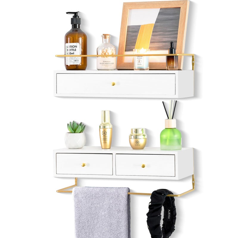 Dreampossible Floating Shelves With Drawers Set of 2  Wall Mounted Storage for Bathroom Living Room Kitchen  Rustic Wood Wall Decor for Plants Books
