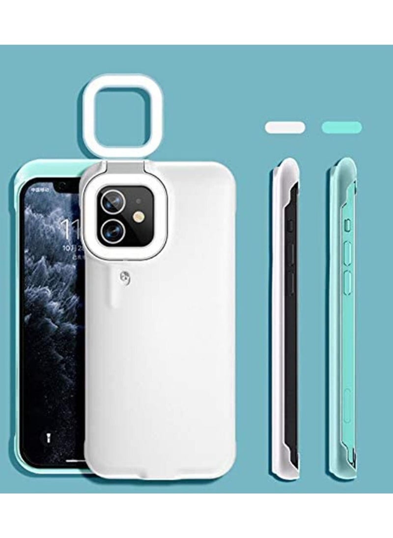 Generic - Phone Case with Built in Selfie Ring Light, 3 Ring Light Modes Rechargeable Portable Illuminate Cover Light Up For iPhone 12 For iPhone 12 Pro, Mint Green - Image 1