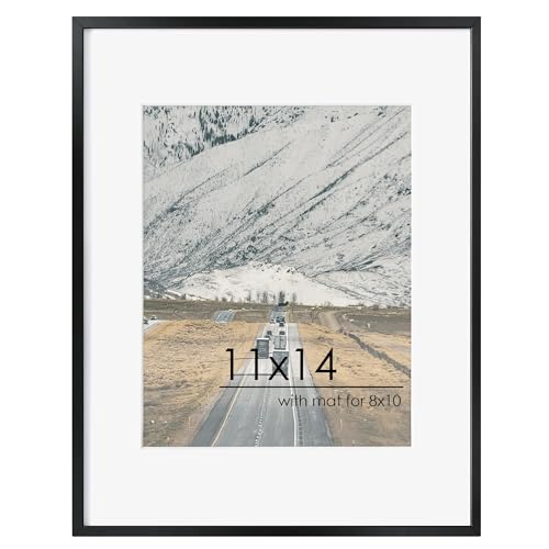 FLYJOE 11x14 Picture Frame 11 by 14 Metal Picture Frame With Mat For 8x10 14x11 Frame Aluminum Plexiglass And Hanging Hardware Included 11x14 Poster Frame Black - Image 1