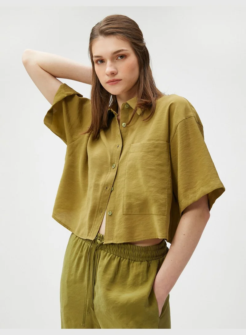 كوتون Oversized Crop Shirt Pocket Short Sleeve Modal Blended