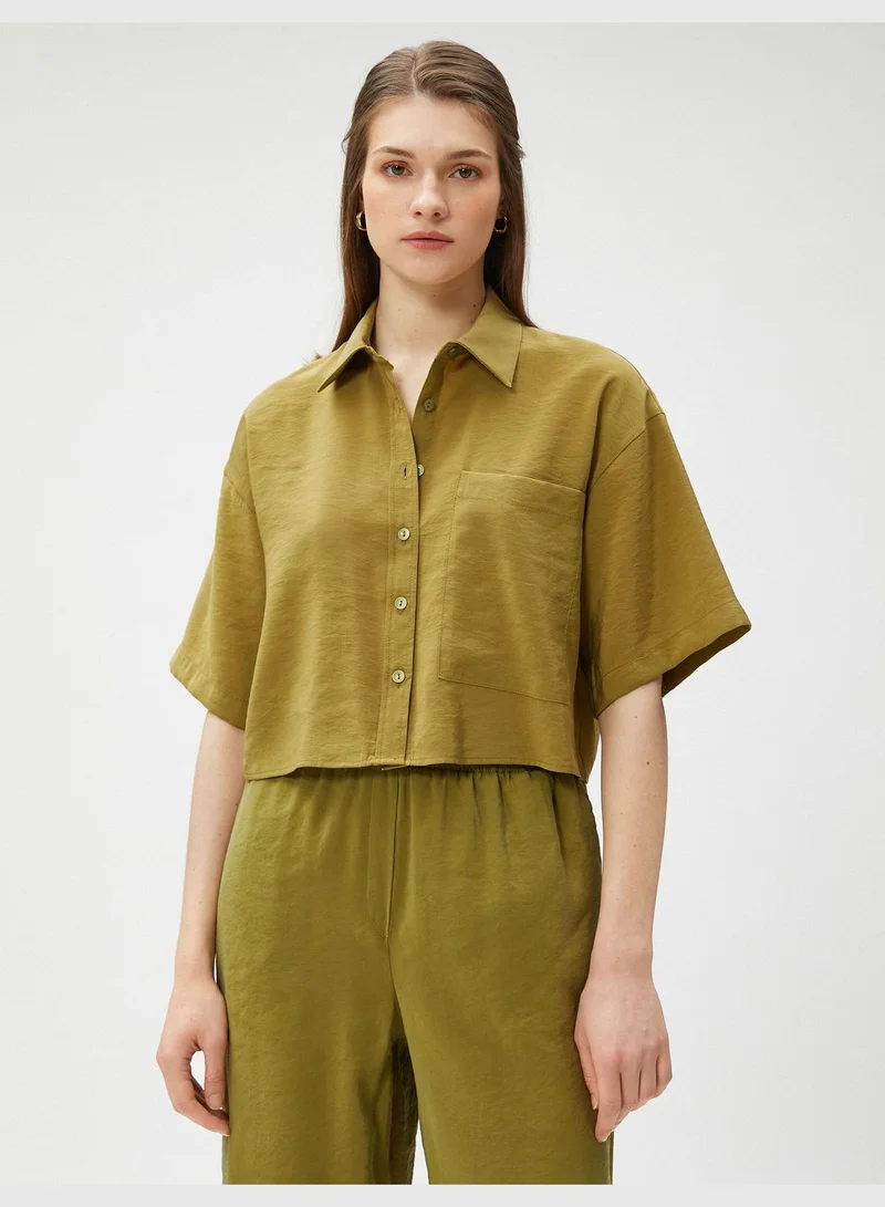 كوتون Oversized Crop Shirt Pocket Short Sleeve Modal Blended