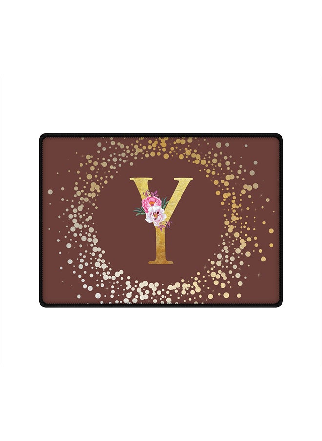 Stylizedd - Designer Gaming Mouse Pad  Anti-Skid Mousepad Large Keyboard Mouse Pad Desk Mat Custom Monogram Initial Letter Floral Pattern Alphabet - Y  (Brown) - Image 1