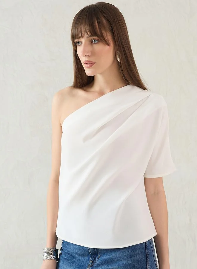 Femmella Femmella Plain Pleated One Shoulder Neck Top