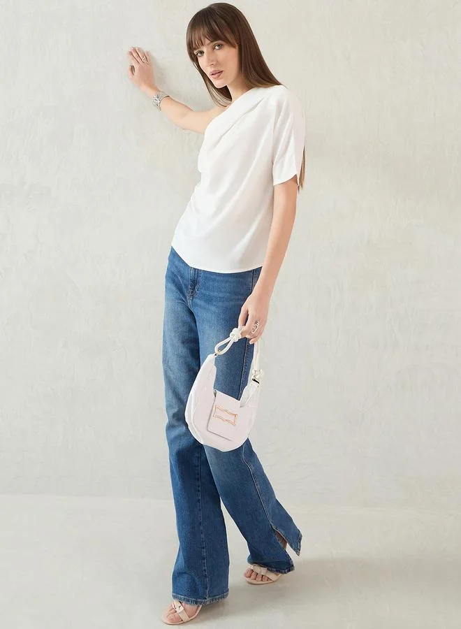 Femmella Femmella Plain Pleated One Shoulder Neck Top