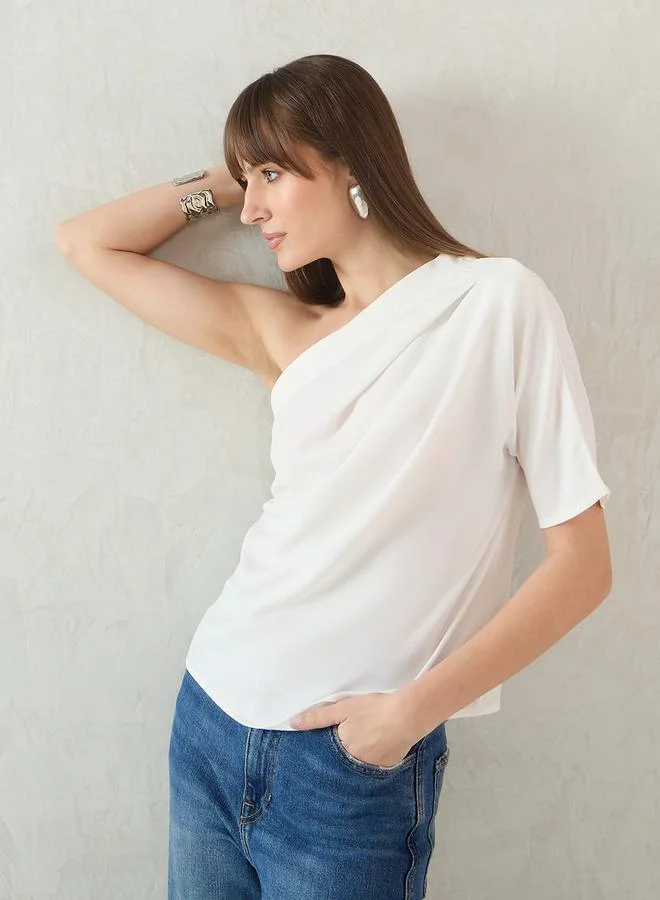 Femmella Femmella Plain Pleated One Shoulder Neck Top