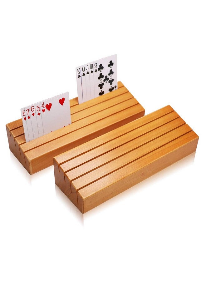 Exqline Exqline Wood Playing Card Holders Tray Racks Organizer Set of 2 for Kids Seniors Adults - 9.84In 3.1Inch Latest Version Portable Enough for Bridge Canasta UNO Card Playing  - Image 1