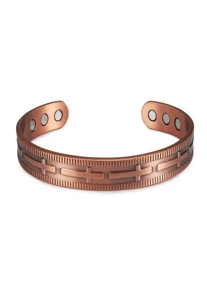 EDMIRIA Pure Copper Magnetic Kada for Men & Women | Real Copper Adjustable Cuff Bracelet with 6 Strong Magnets | Healing Therapy Jewelry for Pain Relief, Energy Balance, Wellness & Stylish Gift(Christian Cross) - Image 1
