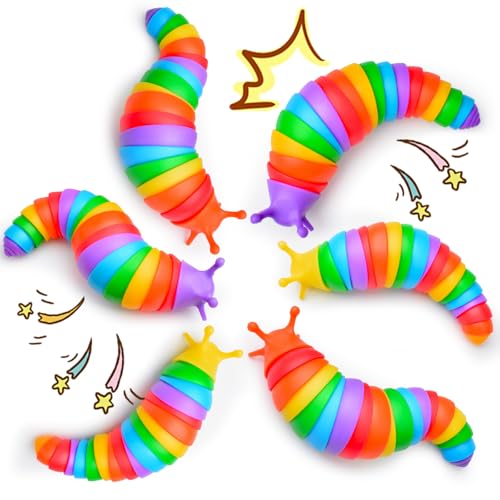 Cevioce Easter Basket Stuffers for Kids 6PCS Slug Fidget Toys Bulk Easter Gifts for Boy Girl Toddler 3 Sensory Figette Worm for Adults Stress Relief for Autism ADHD Autistic Travel Toys B - Image 1