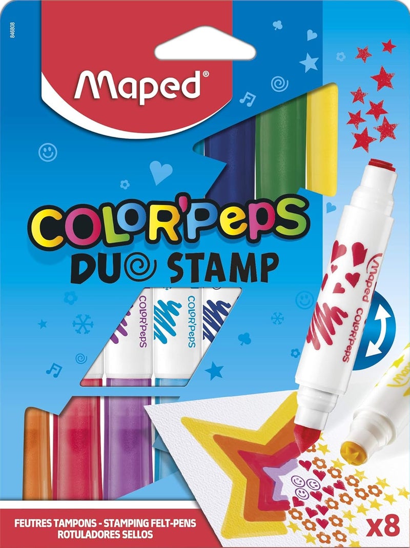 Maped Color Peps Duo Stamping Felt Pen 8-Pieces Set, Multicolor