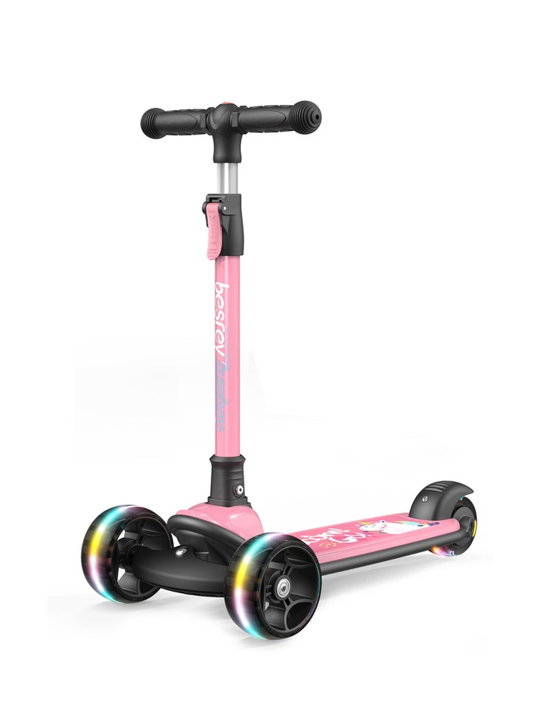 besrey Kick Scooter for Kids Ages 3-10, 3-Wheel Folding Scooter with Adjustable Height, LED Light Wheels, Extra Wide Deck for Outdoor Activities - Image 1