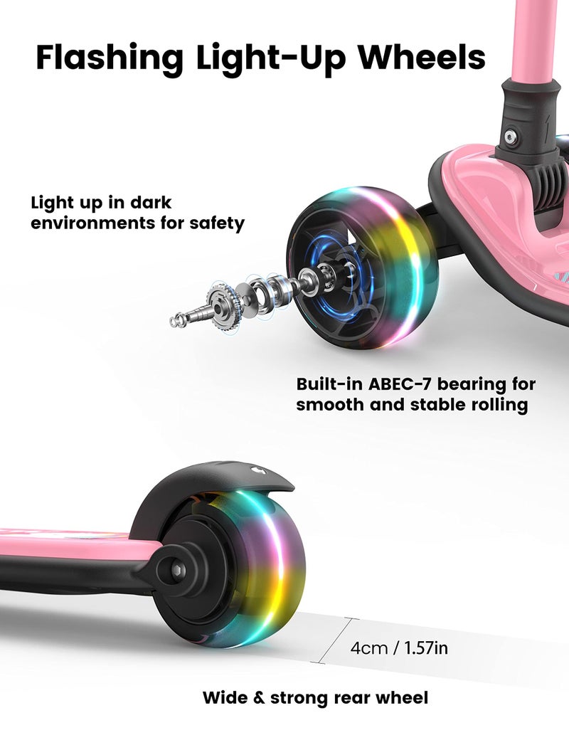 besrey Kick Scooter for Kids Ages 3-10, 3-Wheel Folding Scooter with Adjustable Height, LED Light Wheels, Extra Wide Deck for Outdoor Activities - Image 5