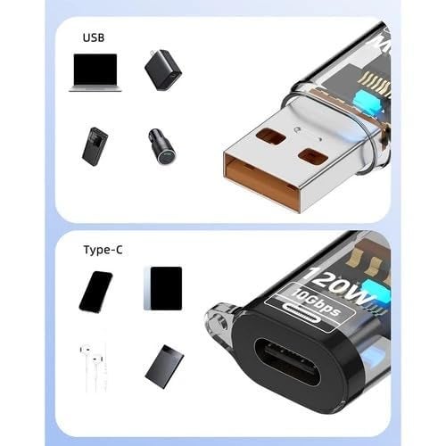 Tobo USB 3.2 Type C Female to USB Male OTG Adapter PD120W Fast Charging OTG Type C Adapter, 10Gbps High-Speed Data Transfer for Phone 16/16 Pro/16 Pro Max/15 Series, iPad Air TD-1441CC (Tansparent) - Image 2