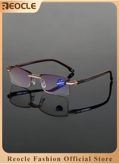 REOCLE Reading Glasses HD Anti-Blue Diamond Cut Edge Frameless Reading Glasses Computer Reader for Men Women  - Image 1