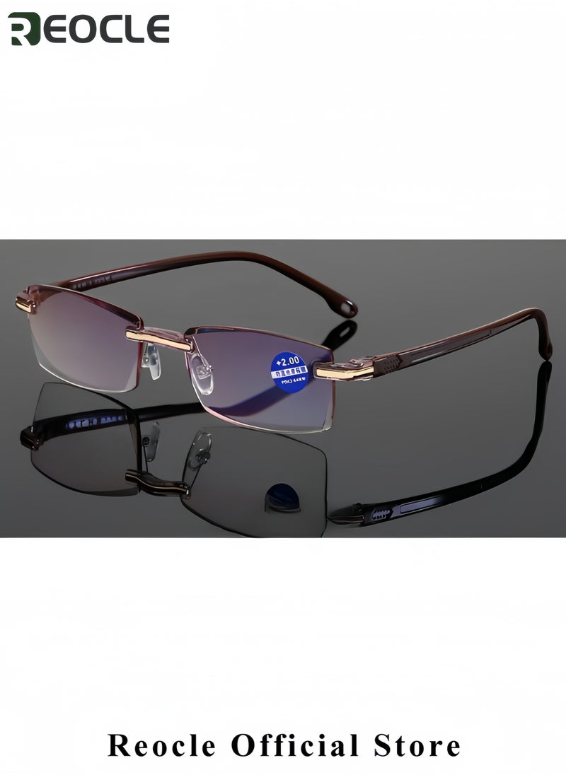 REOCLE Reading Glasses HD Anti-Blue Diamond Cut Edge Frameless Reading Glasses Computer Reader for Men Women  - Image 2
